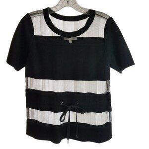 JOA Los Angeles XS Black Sheer Panel Top Wool Blend Tie Waist Short Sleeve